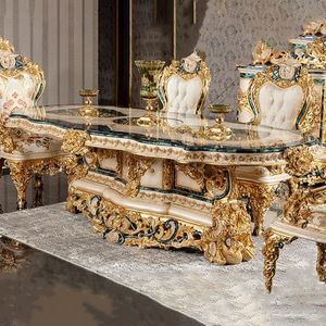 Juego de Comedor Imperial The Langham de Lujo, Tallado a Mano en Madera de Teca, Blanco y Dorado, Colección de Muebles de Hotel Estilo Barroco - Product Image 6