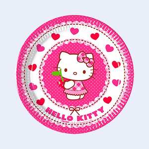 Assiettes rondes jetables en papier Hello Kitty pour enfants, 19,5 cm, décorations de fête, 6 pièces - Product Image 1