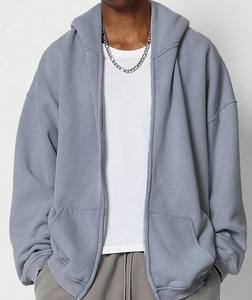 Sudadera con capucha de rizo francés desgastada personalizada de gran tamaño, ropa de calle para hombre con cremallera, lavado ácido, estilo Vintage, logotipo personalizado, Material de algodón - Product Image 2