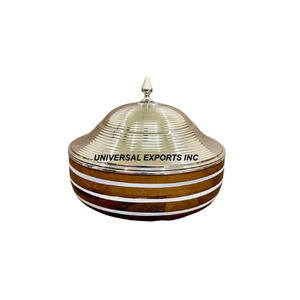 Hotpot de diseñador de madera con tapa dorada, vajilla de mesa de forma redonda, cazuela, lo último en ventas, calentador de alimentos de metal decorativo - Product Image 2