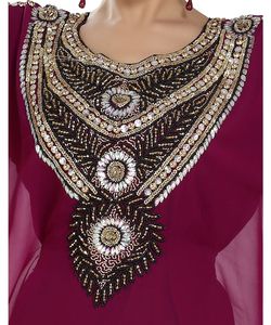 Brodé Zari Work Wine Georgette Kaftans Vêtements islamiques respirants avec approvisionnement ODM - Product Image 2
