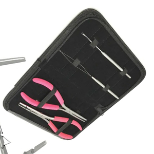 Stainless Steel Hair Extension Set Micro Beads Pliers 1 <b>Crochet</b> Needle Pulling <b>Hook</b> Includes Leather Pouch - Product Image 6