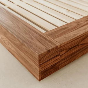 Cadre de lit plateforme en bois massif, style minimaliste moderne, tête de lit rembourrée à profil bas, mobilier de chambre d'hôtel - Product Image 4