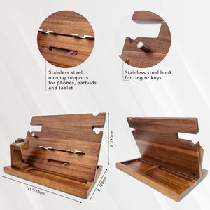 Wooden Docking Station Men Nightstand Organizer Bundle w/RFID Blocking - Charging Station Cell <b>Phone</b> <b>Stand</b> Tab - Product Image 4