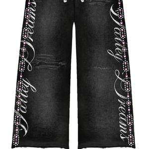 Heavyweight de alta qualidade Jeans Street-Style masculino com logotipo personalizado-elegante, solto-Fit, com estampas e strass - Product Image 4