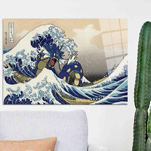 Impression sur toile Gyarados Great Wave, art anime pour la décoration de la pièce, art en verre trempé - Product Image 1