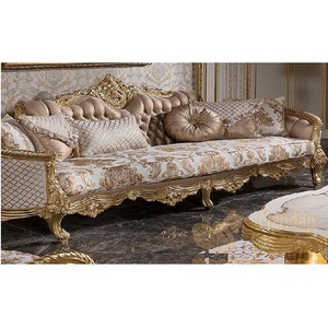 Juego de Sofás Antiguos Reales Tallados en Oro, Muebles de Sala de Estar Tallados a Mano en Oro, Impresionante Juego de Sofás Antiguos Reales con Detalles en Oro - Product Image 1