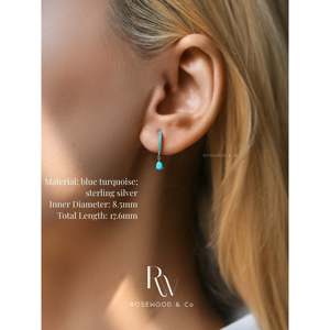 Pendientes de botón de turquesa azul, modernos, de plata de ley, con incrustaciones de piedras preciosas en forma de lágrima y bola, regalo perfecto para ella. - Product Image 4