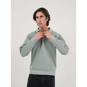 Sweat-shirt décontracté à col montant LEIA, broderie 3D, fermeture éclair, design strass, anti-plis, anti-rétrécissement, tricoté, teint en pièce, couleur unie - Product Image 2