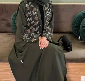 High Quality Custom Made Modest Abaya Designs Chiffon Fabric Embroidered Natural Waistline Wholesale Price for Special Occasions - Product Image 3