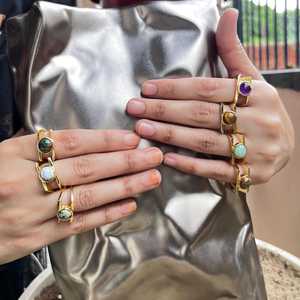 Hermoso anillo de multipiedra turquesa de cobre Natural chapado en oro de 18 quilates joyería superpuesta de latón hecha a mano regalo único para ella - Product Image 5