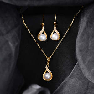 Conjunto de Joyería Nupcial de Perlas Reales Esin Plateadas, con Circonitas de Agua Dulce y Baño de Oro Fino, para Bodas y Fiestas - Product Image 2