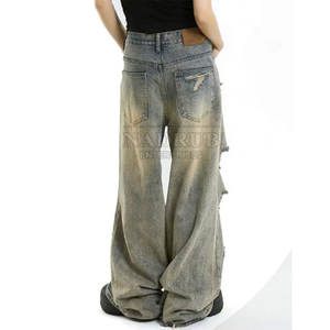 Pantalones vaqueros holgados de corte holgado con cintura ajustable y aspecto elegante Pantalones vaqueros holgados duraderos con costuras reforzadas y lavado vintage - Product Image 5