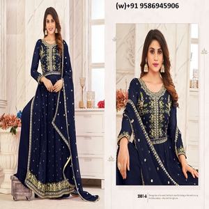 Broderie coupée Georgette Nayra de qualité supérieure Shalwar Kameez pour une occasion de festival de l'Inde Export - Product Image 2