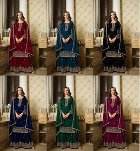 Offre exceptionnelle à venir, spéciale fête, petit budget, meilleure qualité, salwar trois pièces en soie georgette brodée extensible - Product Image 6