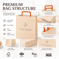 Bolsa de Papel con Asa Plana, Venta al por Mayor de Fábrica, Bolsa Ecológica de Kraft para Llevar, Logotipo Personalizado para Restaurante, Cafetería, Suministro de Empaque para Entrega de Alimentos