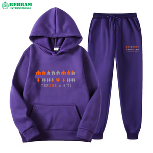 Behram International Top Premium Customized 2-Piece Unisex 100% Cotton Heavyweight Breathable Winter Hooded Drawstring <b>Tracksuit</b> - Product Image 5