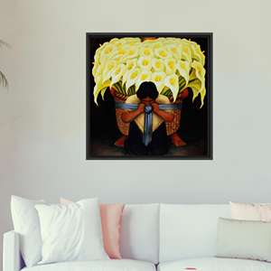 Tableau imprimé sur toile : Affiche florale inspirée de Diego Rivera, encadrée en noir - Product Image 1