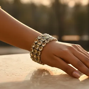 Bracelet chaîne et maillons pour femme, bijoux en argent avec pierre précieuse citrine - Product Image 1