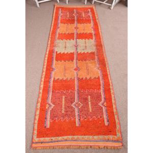 Turkish <b>Rug</b>, 3.2x11.3 ft <b>Runner</b> <b>Rug</b>, Orange Floral Wool Vintage <b>Rug</b> - Product Image 1