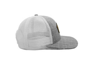 Couleur gris chiné patchs en cuir personnalisés Logo camionneur chapeaux OEM tissu forme structurée mi-profil camionneur casquettes bord pré incurvé - Product Image 5