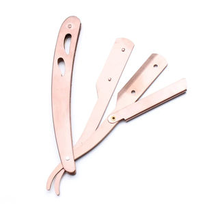 Rasoir pliant professionnel en acier inoxydable coupe-barbier à bord droit pour le rasage du bikini du corps du visage avec support sécurisé - Product Image 4