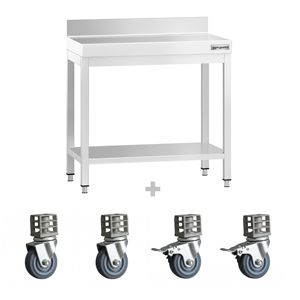 Commercial <b>Stainless</b> <b>Steel</b> <b>Table</b> with Upstand PREMIUM - 700x600mm - with Undershelf - with Rear Upstand - with Cross Bracing - Product Image 3