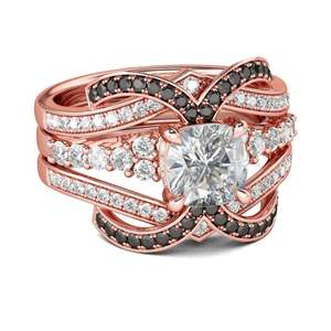 Ensemble de bagues en argent sterling de qualité supérieure, couleur or rose, avec pierre taillée en coussin, Jeulia - Product Image 2