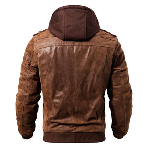 Chaqueta de cuero cortavientos personalizada de diseño original Chaqueta de cuero genuino de alta calidad de invierno con cuello polar marrón vintage - Product Image 5
