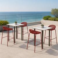 Ensemble de chaises de jardin commerciales modernes en corde tressée nordique pour terrasse d'hôtel, avec chaises de bar et table basse, pour plusieurs personnes