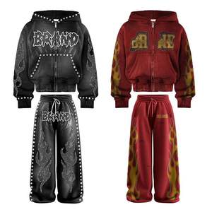 Conjunto de chándal personalizado de moda de alta calidad con bolsillo lateral con capucha y cremallera y efecto de desvanecimiento del Sol de piedra Serigrafía de alta calidad - Product Image 1