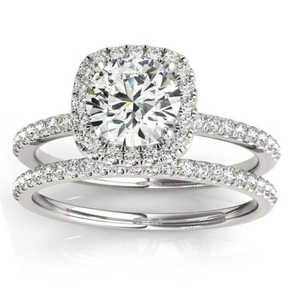 Square Halo Diamond <b>Bridal</b> Setting Ring & Band 0.33ct Palladium Fine <b>Jewelry</b> <b>Set</b> - Product Image 3