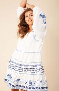 Minivestido bohemio elegante de manga larga de algodón bordado para mujer - Product Image 4