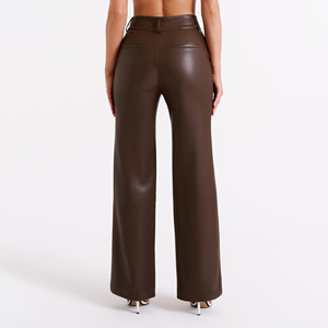 Pantalons en cuir véritable PU de qualité supérieure pour femmes, streetwear décontracté, taille haute, ODM personnalisé, hiver respirant, écologique - Product Image 2