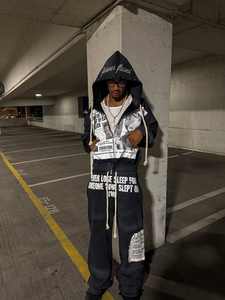 Survêtement pour hommes en coton épais deux pièces blanc Jogging couleur unie surdimensionné fermeture éclair sweat à capuche ensemble unisexe survêtement - Product Image 4