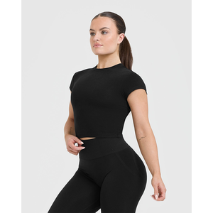 Lo último en camisetas personalizadas negras 100% de algodón para mujer, camiseta informal ligera, transpirable y elegante de diseñador, camiseta de entrenamiento de gimnasio de ajuste relajado - Product Image 3