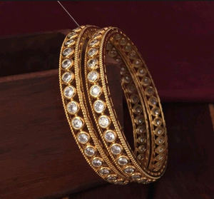 24 Carat Solid <b>Gold</b> Plated Handmade Bracelet High Quality Zirconia <b>Bangle</b> <b>Set</b> in Round Zircons- Perfect for Special Occasions - Product Image 3
