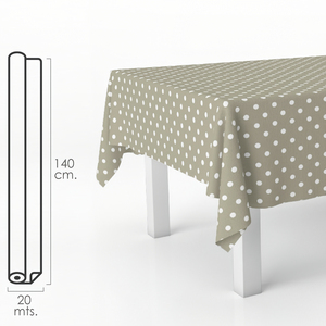 Rotolo di tovaglia in tela cerata antimacchia, 140 cm x 20 metri. Puntini beige - Product Image 1