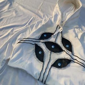 Y2k Eye Stitching Loose 100% Cotton Winter <b>Hoodie</b> Hip Hop <b>Goth</b> White Pullover <b>Men</b> Women Fashion Trend Street Casual Top - Product Image 3