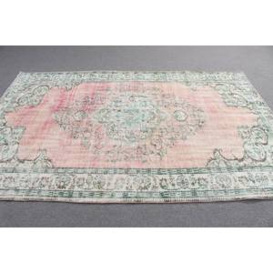 พรมวินเทจตุรกีขนาดใหญ่ 5.3x8.5 ฟุต พรมขนสัตว์สีชมพู - Product Image 3