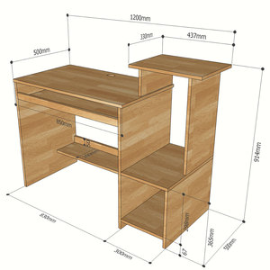 Rubber Wood <b>PC</b> Desk with Integrated Printer <b>Stand</b> & Bookshelf Drawer for Bedroom & Workshop - Product Image 6