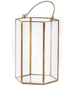 Vela de diseño clásico Decoración de Navidad Terrario Vela Linterna Metal Latón Vidrio Portavelas Geométrico - Product Image 5