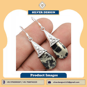 Boucles d'oreilles en argent sterling Super 925 Pyrite Drop faites à la main Style vintage mignon cristal argent pour les fêtes - Product Image 6