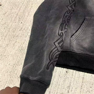 Sweat à capuche zippé de style streetwear pour hommes avec effet délavé personnalisé avec le logo de votre propre marque - Product Image 4