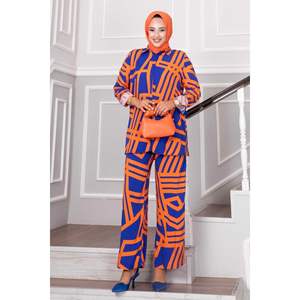 ชุดฮิญาบ2ชิ้นสีส้มลายทางผ้าวิสคอส - Product Image 3