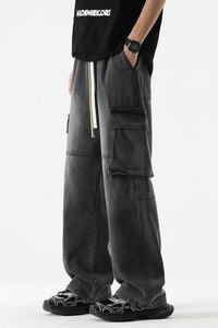 2025ใหม่กางเกงคาร์โก้วินเทจสำหรับผู้ชายกางเกงยีนส์ทรงแบ็กกี้สีน้ำเงินทรงหลวม Y2K ข้างมีกระดุมลายทางด้านข้างสไตล์ฮิปฮอปแฟชั่น - Product Image 6