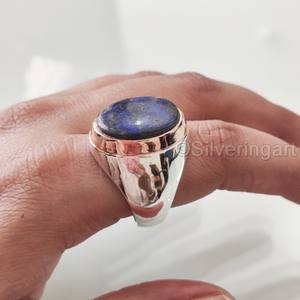 Anillo de Plata de Ley 925 con Lapislázuli Afgano Natural para Hombre, Venta al por Mayor, Regalo de Navidad, Todas las Tallas, Joyería Fina Árabe - Product Image 1