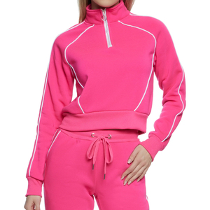 Conjunto de chándal de algodón para mujer de alta calidad al por mayor, Top corto personalizado, sudadera holgada de dos piezas con capucha, corta y sólida para invierno para niñas - Product Image 4