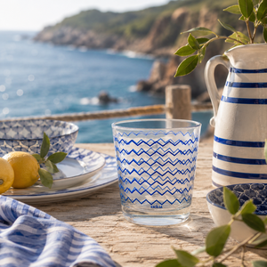 Juego de Vasos Duraderos de 6 Piezas, 25 cl (8.5 fl oz), Decoración Azul, Vidrio Prensado, Diseño Moderno y Elegante, Enjoy by Excelsa - Product Image 3