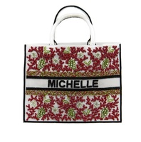 Tas Tote Wanita Motif Terumbu Karang Warna-warni, Bahan Bambu, Gagang Bambu, Gaya Bohemian, Ukuran Besar, Bisa Dipesan Sesuai Keinginan, Asal India